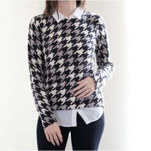 EUC EQUIPMENT Women's 100% Cashmere Houndstooth Crew Neck Sweater S